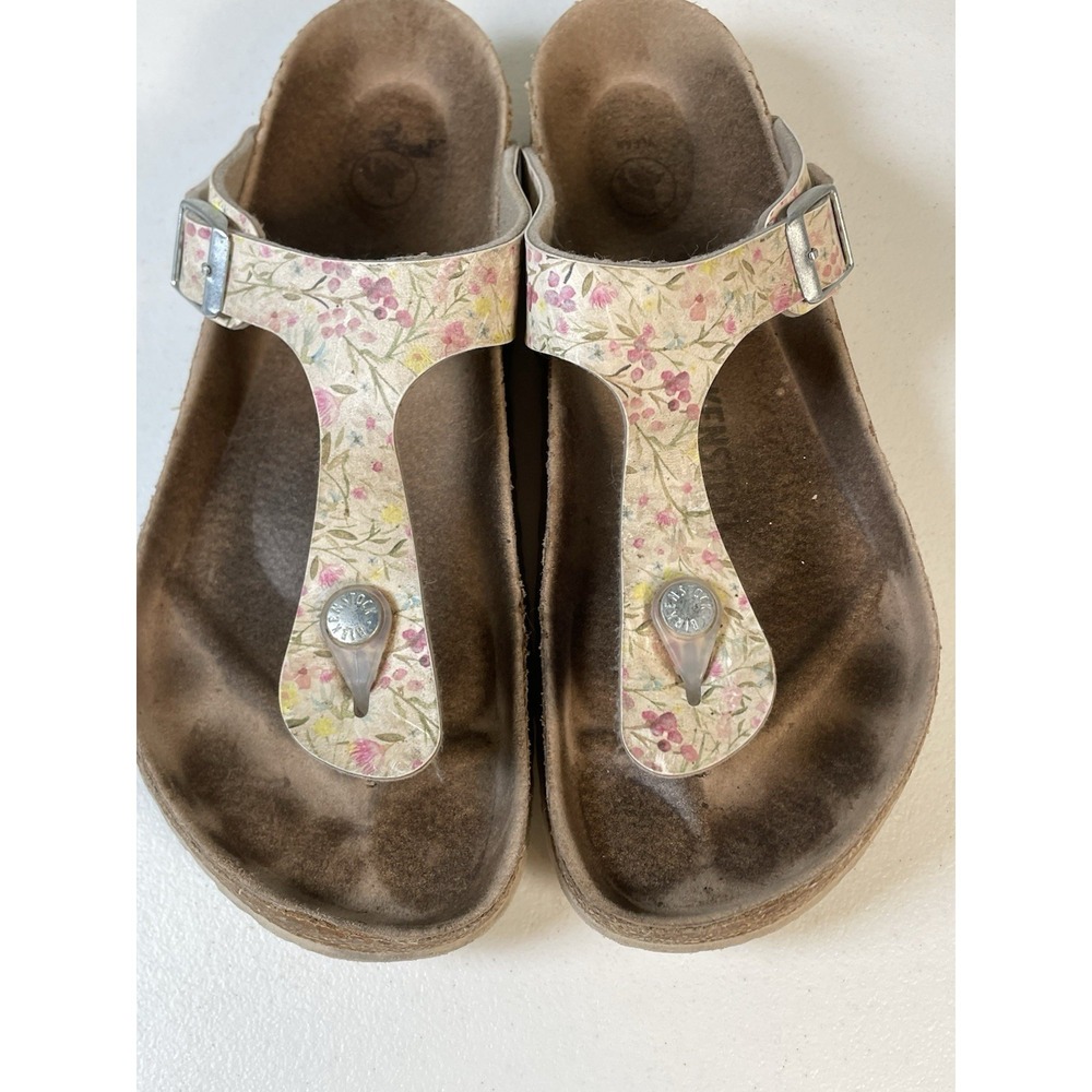 Birkenstock Gizeh Floral Thong Sandals Women's 39 8.5 Shoes Buckle Retro Pink - Picture 4 of 10